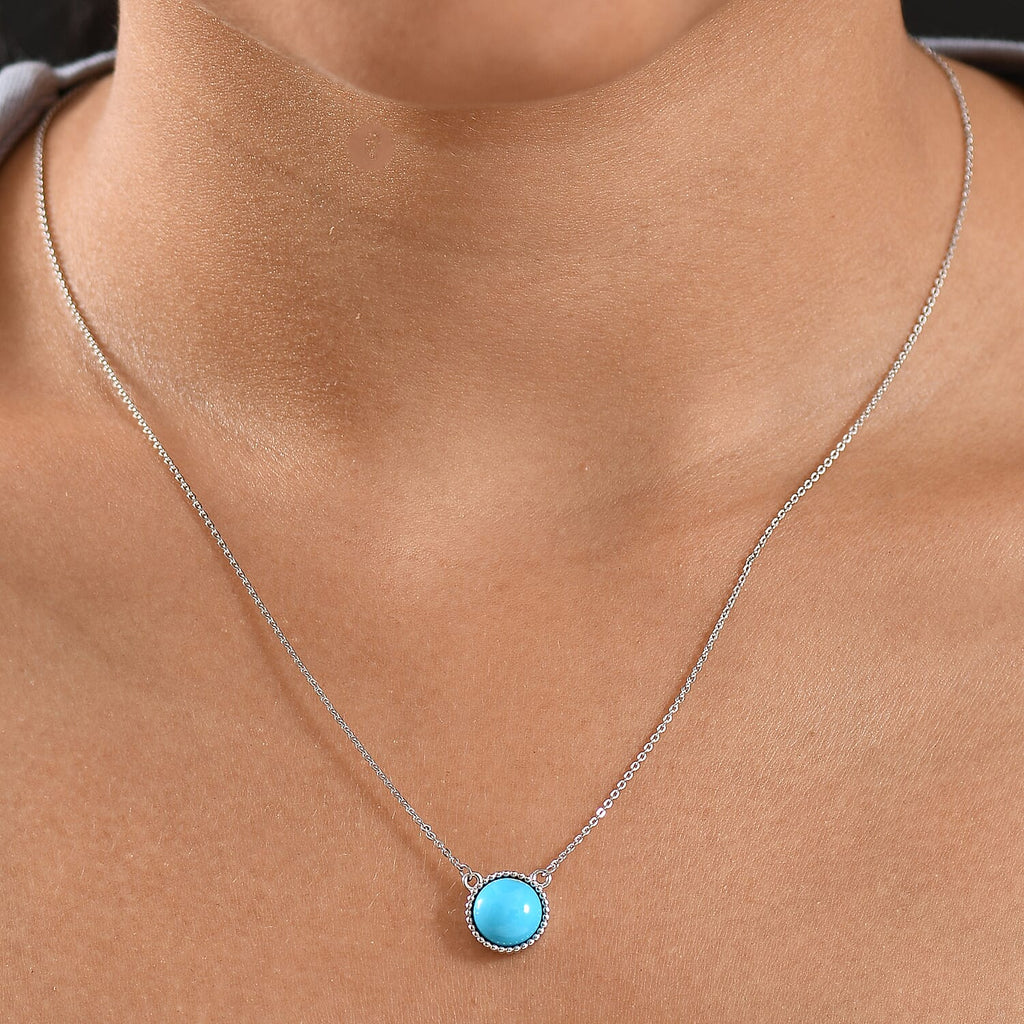 D'joy Sleeping Beauty Turquoise Necklace (Size - 20) with Lobster Clasp in Platinum Overlay Sterling Silver 2.39 Ct.