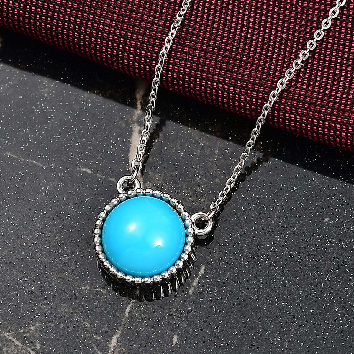 D'joy Sleeping Beauty Turquoise Solitaire Necklace (Size - 20) with Lobster Clasp in Platinum Overlay Sterling Silver 2.39 Ct. 8222042 3
