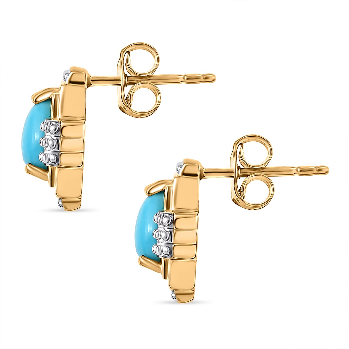 D'joy Sleeping Beauty Turquoise Solitaire Stud Push Post Earring in Yellow Gold with Platinum Overlay Sterling Silver 1.29 Ct. 8223686 4