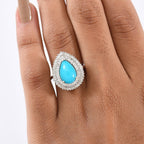 D’joy Sleeping Beauty Turquoise, White Diamond Main Stone With Side Stone Ring in Rhodium OverlaySterling Silver  3.092  Ct.