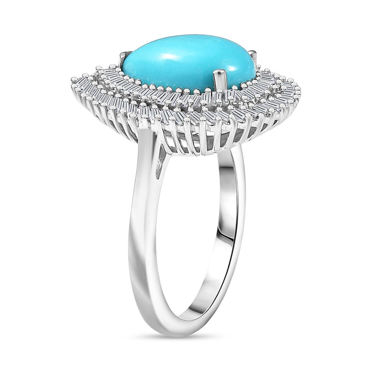 D'Joy - Sleeping Beauty Turquoise &amp; Natural White Diamond Pear Cut Halo Ring in Rhodium Overlay Sterling Silver 3.10 Ct. 8223503 4