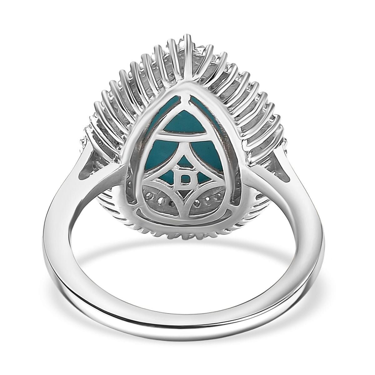 D'Joy - Sleeping Beauty Turquoise &amp; Natural White Diamond Pear Cut Halo Ring in Rhodium Overlay Sterling Silver 3.10 Ct. 8223503 5