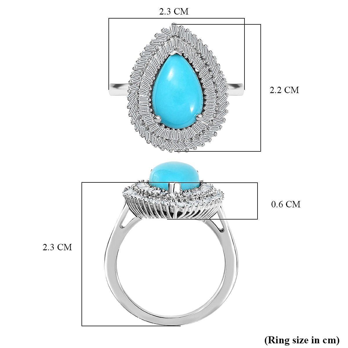 D'Joy - Sleeping Beauty Turquoise &amp; Natural White Diamond Pear Cut Halo Ring in Rhodium Overlay Sterling Silver 3.10 Ct. 8223503 6