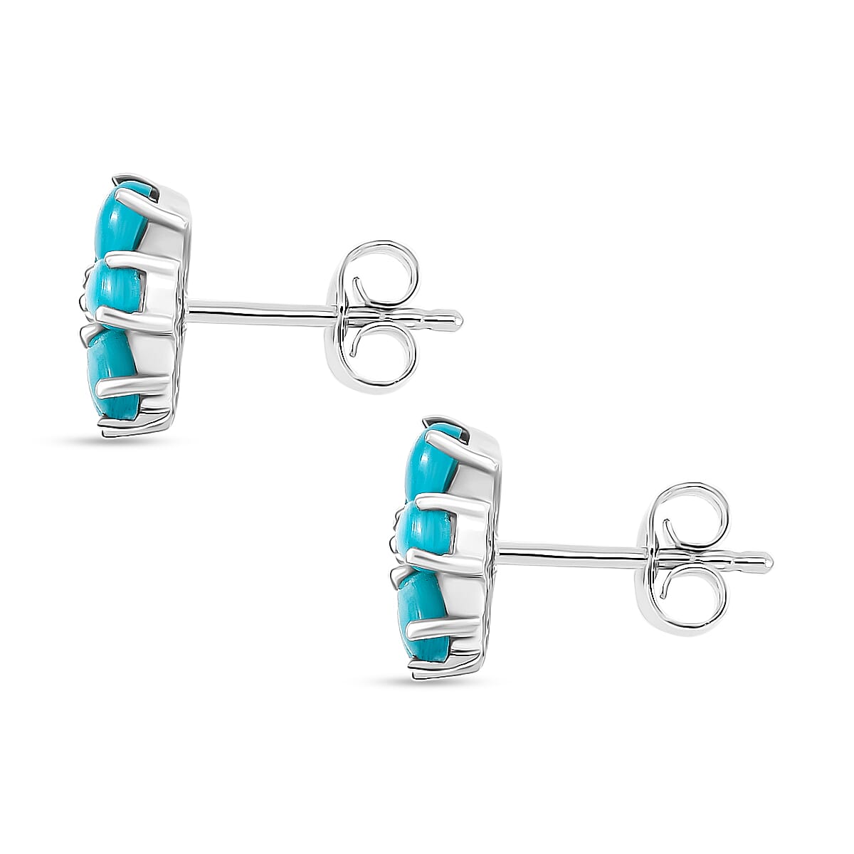D'joy Sleeping Beauty Turquoise &amp; White Zircon Earring with Push Back in Platinum Overlay Sterling Silver 1.85 Ct. 8213792 4