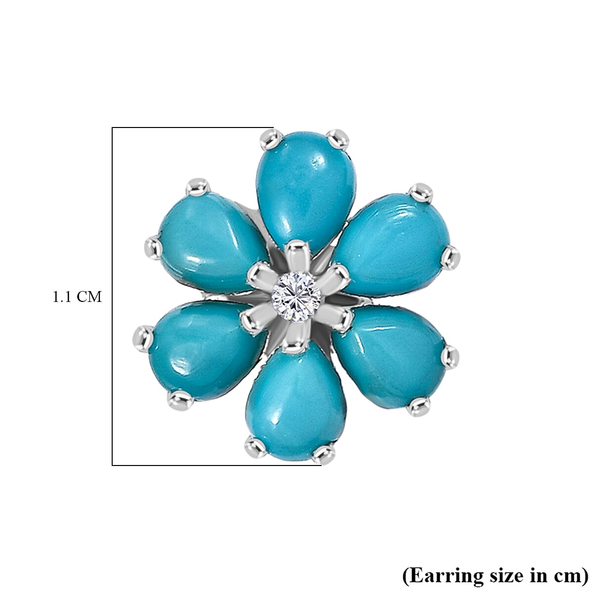 D'joy Sleeping Beauty Turquoise &amp; White Zircon Earring with Push Back in Platinum Overlay Sterling Silver 1.85 Ct. 8213792 6