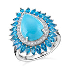 D'joy Sleeping Beauty Turquoise, White Zircon & Neon Apatite Ring in Rhodium Overlay Sterling Silver 6.96 Ct.