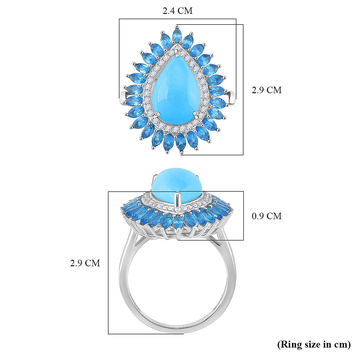 D'joy Sleeping Beauty Turquoise, White Zircon &amp; Neon Apatite Ring in Rhodium Overlay Sterling Silver 6.96 Ct. 8207722 4