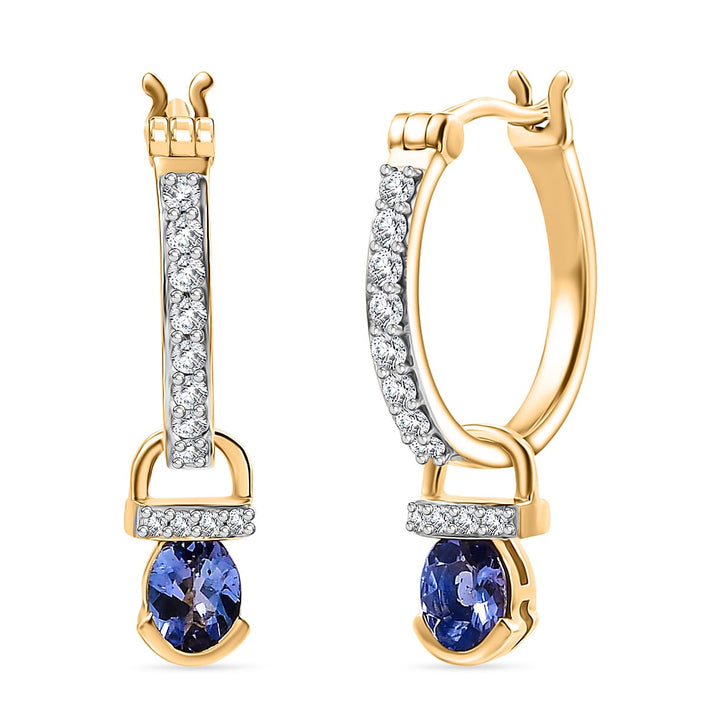 D'joy Tanzanite &amp; White Zircon Dangling Earring with Hoop in Yellow Gold Plating Sterling Silver 1.15 Ct. 8225892 1