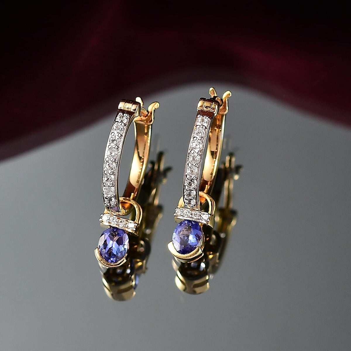 D'joy Tanzanite &amp; White Zircon Dangling Earring with Hoop in Yellow Gold Plating Sterling Silver 1.15 Ct. 8225892 2
