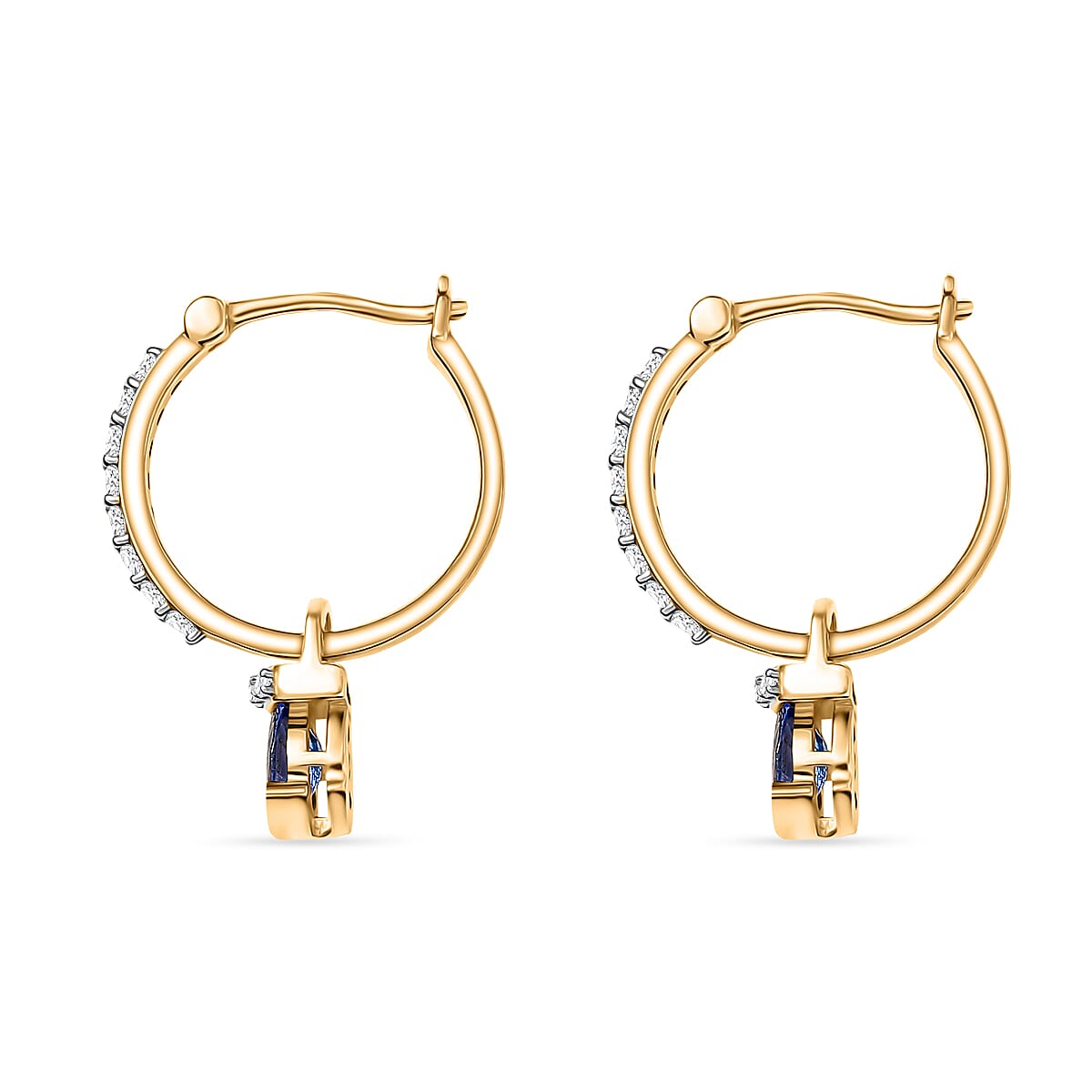 D'joy Tanzanite &amp; White Zircon Dangling Earring with Hoop in Yellow Gold Plating Sterling Silver 1.15 Ct. 8225892 4