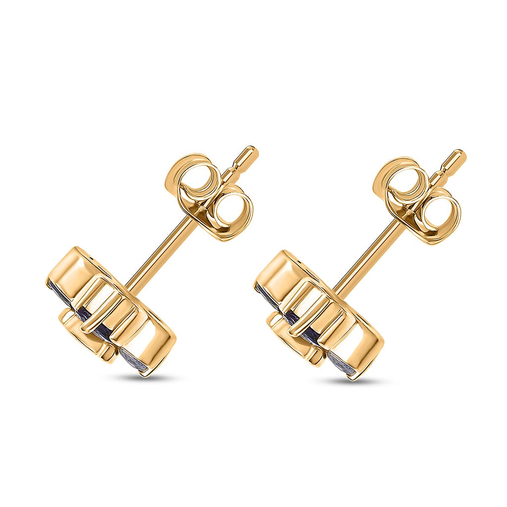 D'joy Tanzanite & White Zircon Stud Push Post Earring in Yellow Gold Plating Sterling Silver