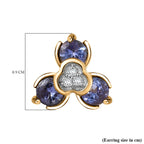 D'joy Tanzanite & White Zircon Stud Push Post Earring in Yellow Gold Plating Sterling Silver