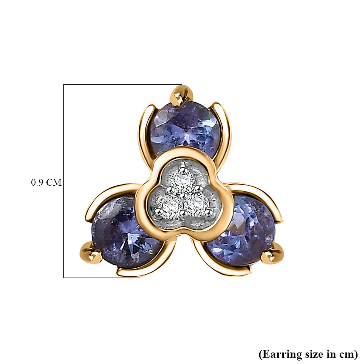 D'joy Tanzanite, White Zircon Trilogy Stud Push Post Earring in Yellow Gold Over Sterling Silver 8225422 5