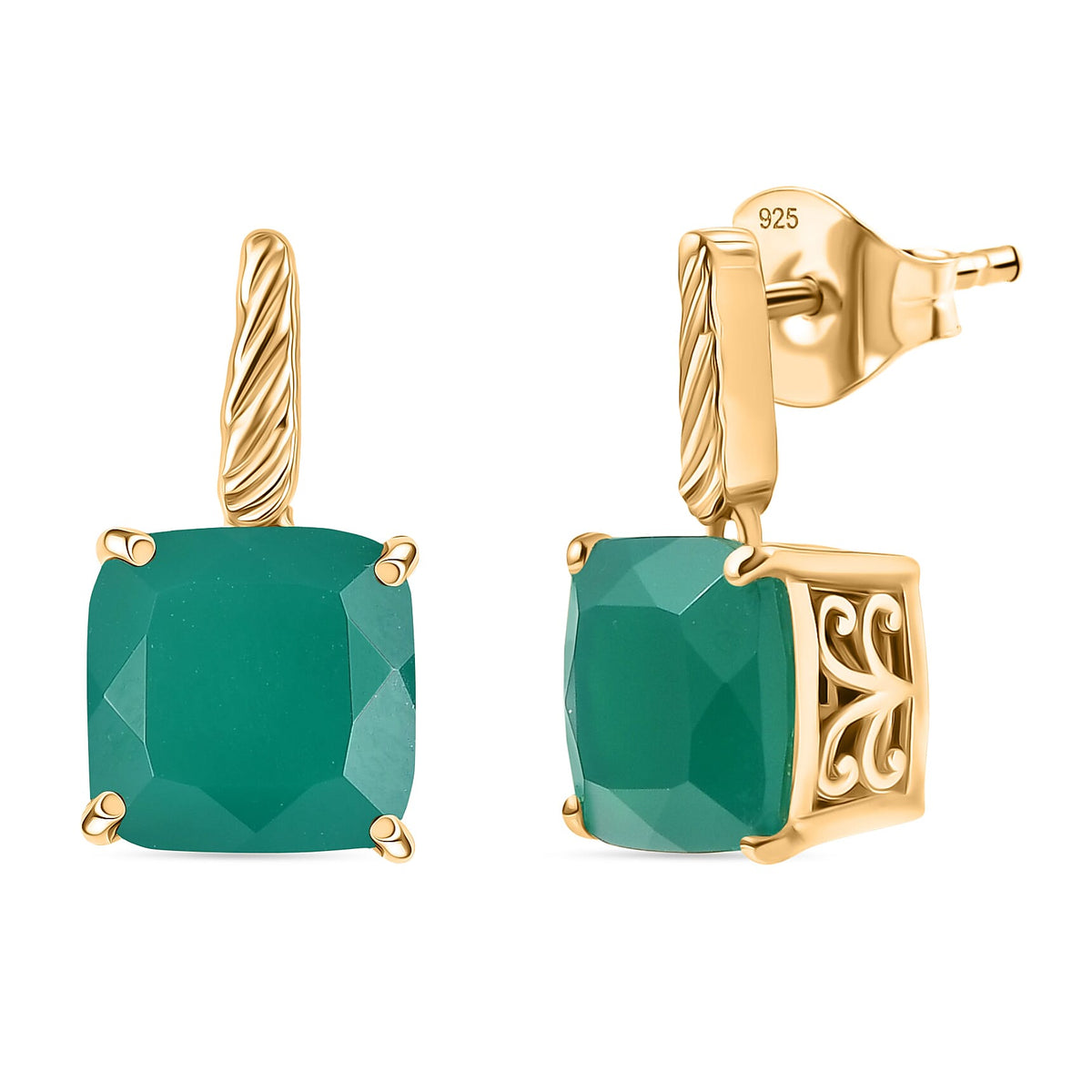 Verde Onyx Solitaire Drop Push Post Earring in Yellow Gold Plated Sterling Silver 8.13 Ct. 8212188 0
