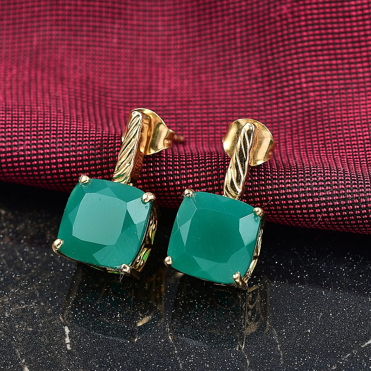 Verde Onyx Solitaire Drop Push Post Earring in Yellow Gold Plated Sterling Silver 8.13 Ct. 8212188 2