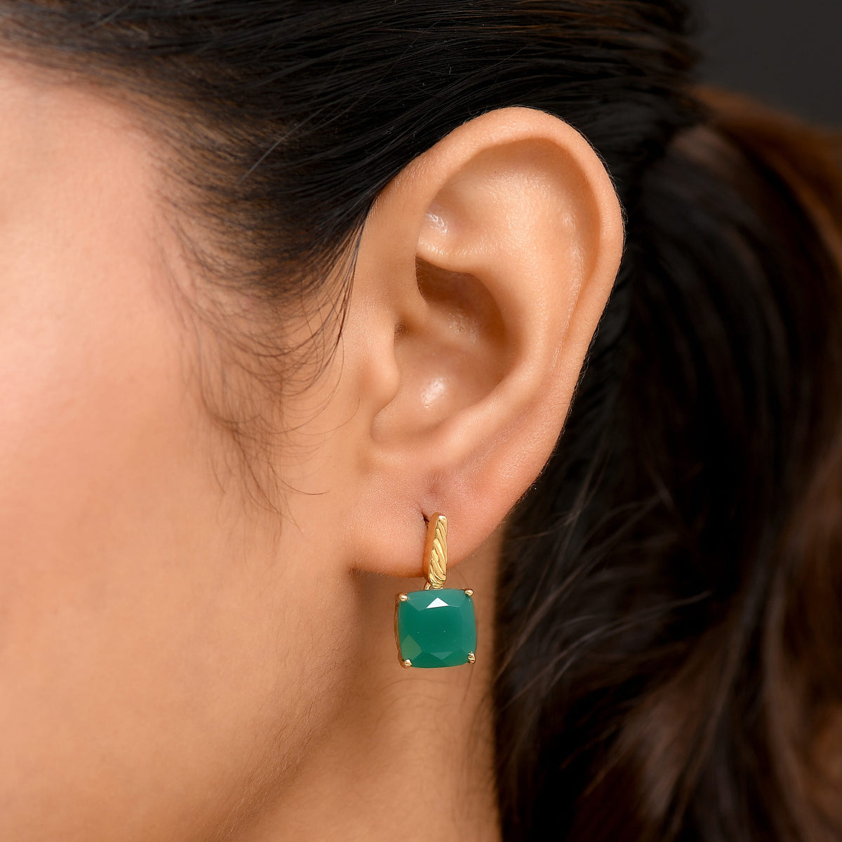 Verde Onyx Solitaire Drop Push Post Earring in Yellow Gold Plated Sterling Silver 8.13 Ct. 8212188 3