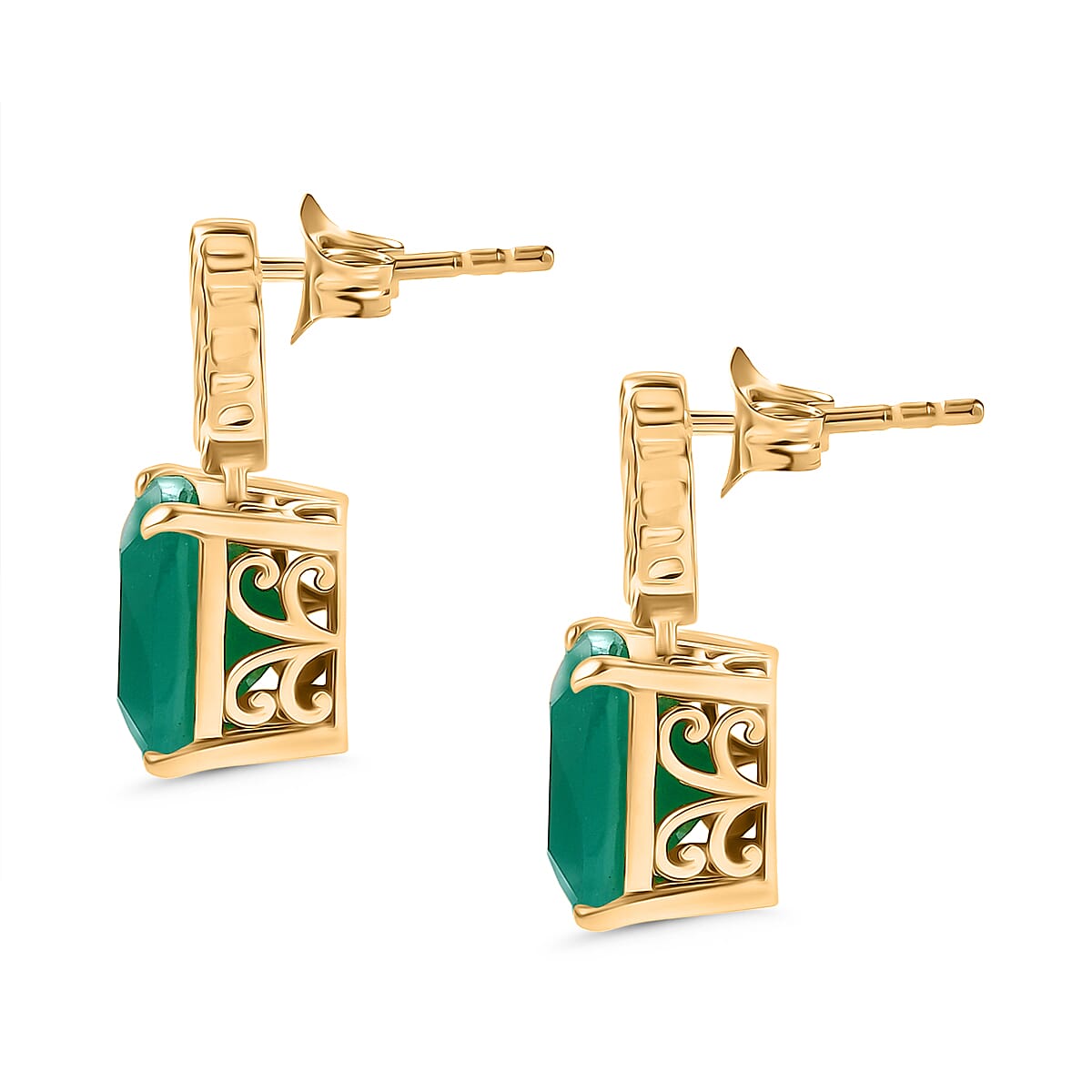 Verde Onyx Solitaire Drop Push Post Earring in Yellow Gold Plated Sterling Silver 8.13 Ct. 8212188 4