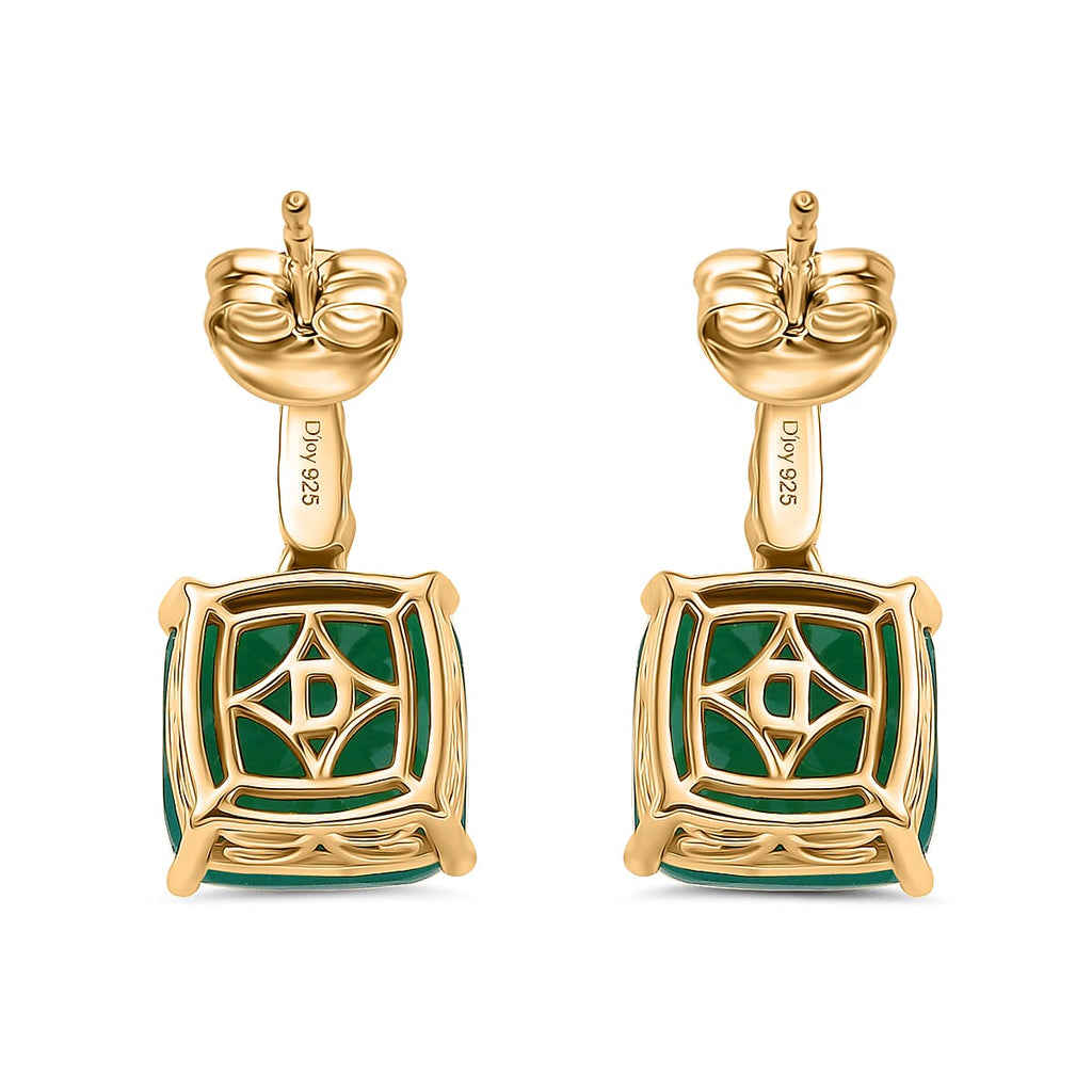 Verde Onyx Solitaire Stud Push Post Earring in 14K Yellow Gold Plating Sterling Silver 8.13 Ct.