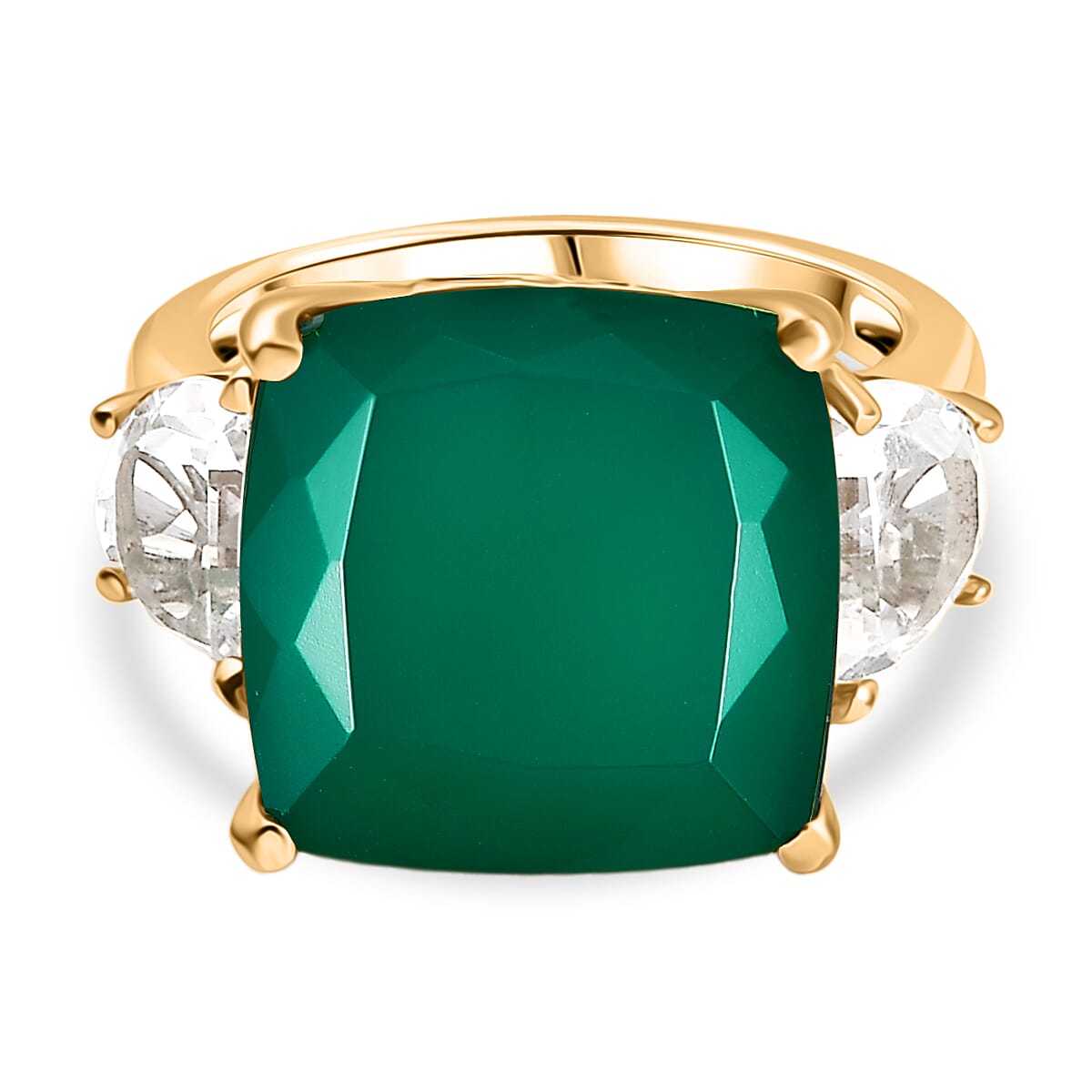 Verde Onyx &amp; White Topaz Trilogy Ring in 14K Yellow Gold Plating Sterling Silver 12.73 Ct. 8212173 0