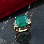 Verde Onyx & White Topaz Ring in 14K Yellow Gold Plating Sterling Silver 12.73 Ct.