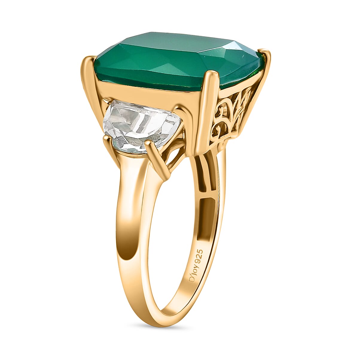 Verde Onyx &amp; White Topaz Trilogy Ring in 14K Yellow Gold Plating Sterling Silver 12.73 Ct. 8212173 3