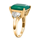 Verde Onyx & White Topaz Ring in 14K Yellow Gold Plating Sterling Silver 12.73 Ct.