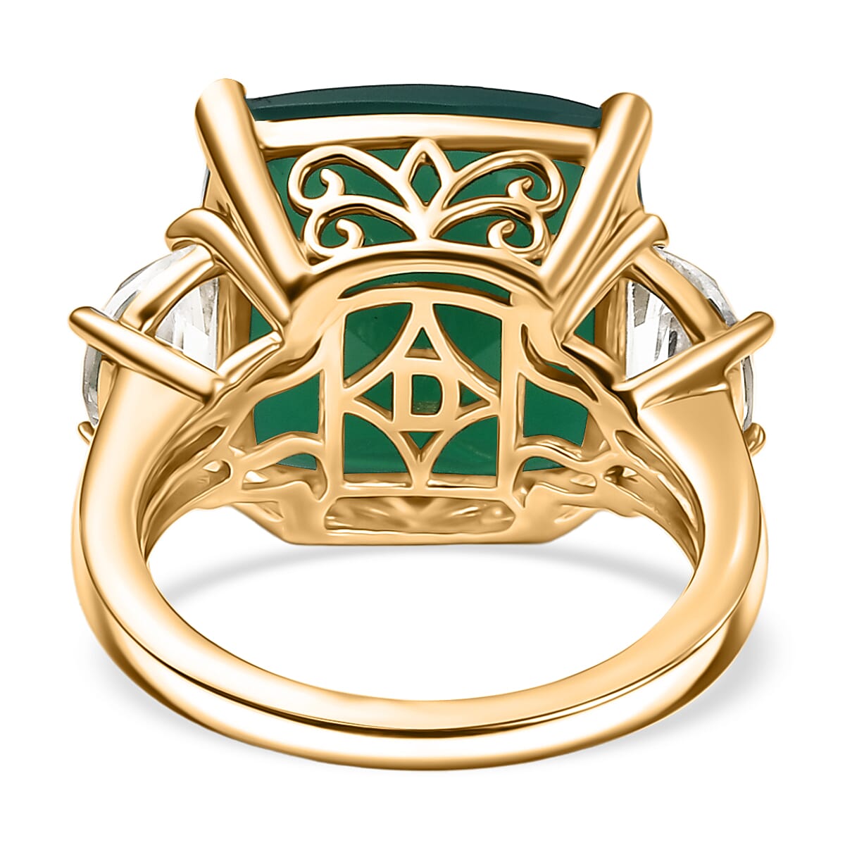 Verde Onyx &amp; White Topaz Trilogy Ring in 14K Yellow Gold Plating Sterling Silver 12.73 Ct. 8212173 4