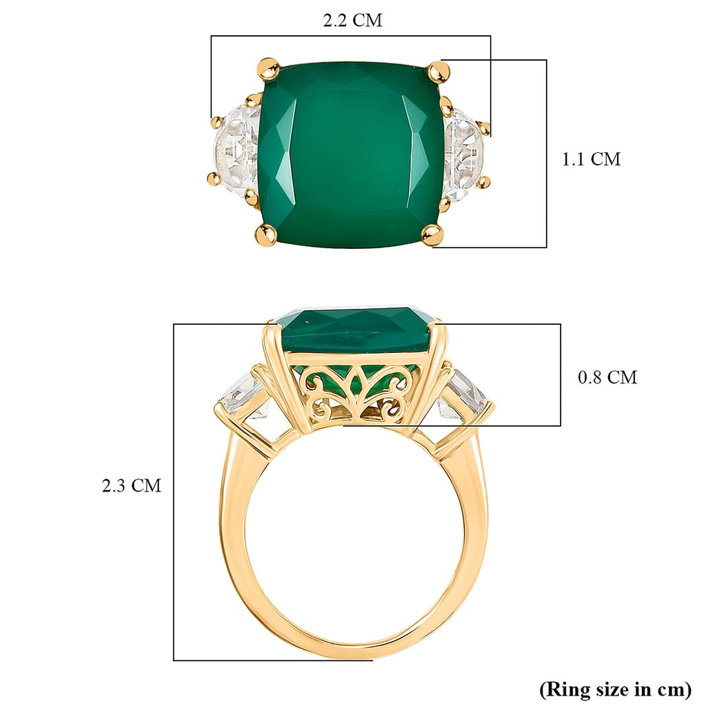 Verde Onyx & White Topaz Ring in 14K Yellow Gold Plating Sterling Silver 12.73 Ct.