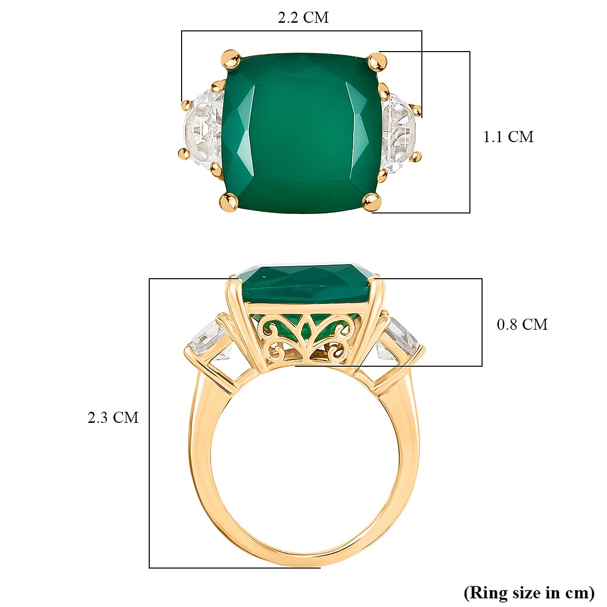 Verde Onyx &amp; White Topaz Trilogy Ring in 14K Yellow Gold Plating Sterling Silver 12.73 Ct. 8212173 5