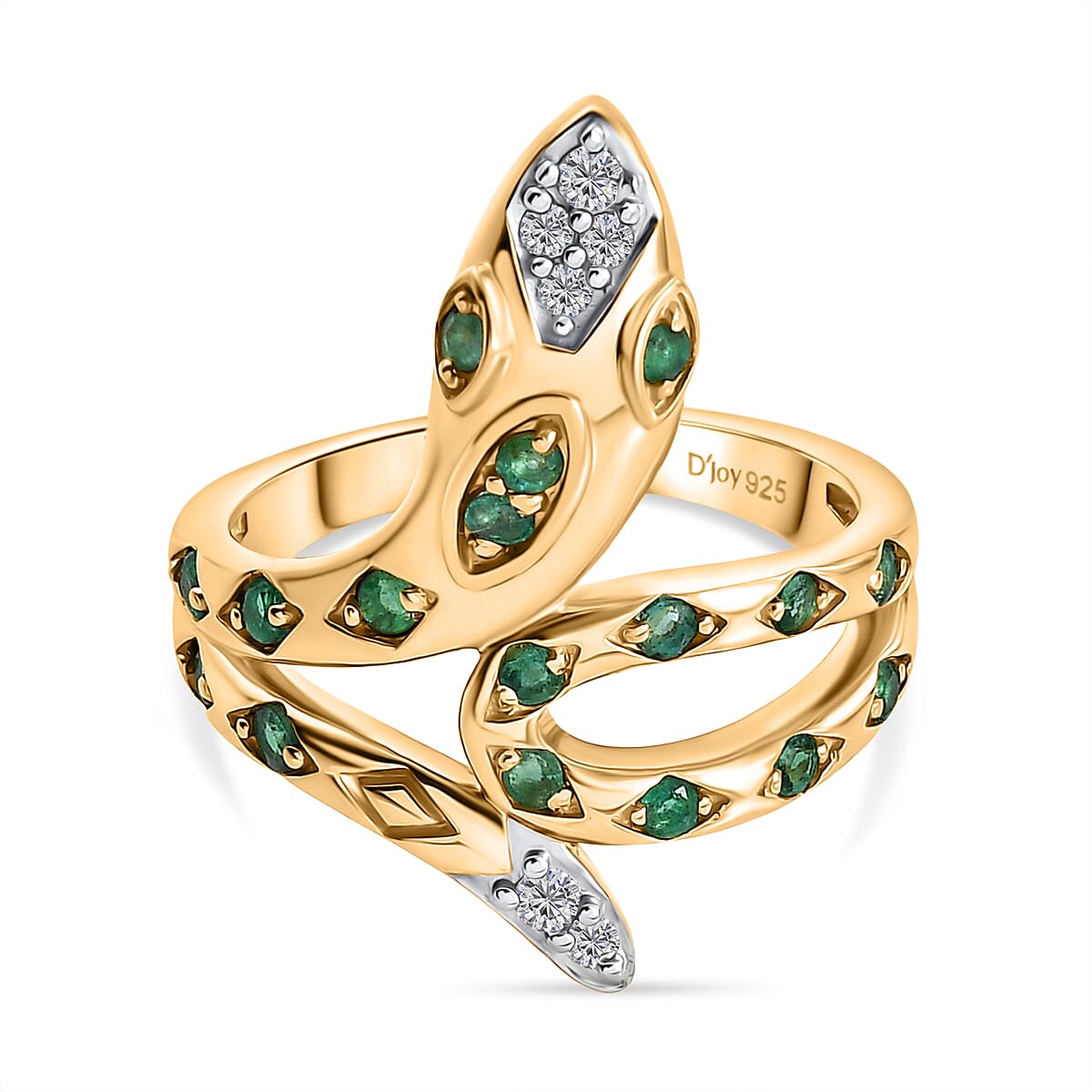 D'Joy - Zambian Emerald Snake Ring in Yellow Gold Plating Sterling Silver 8229411 0