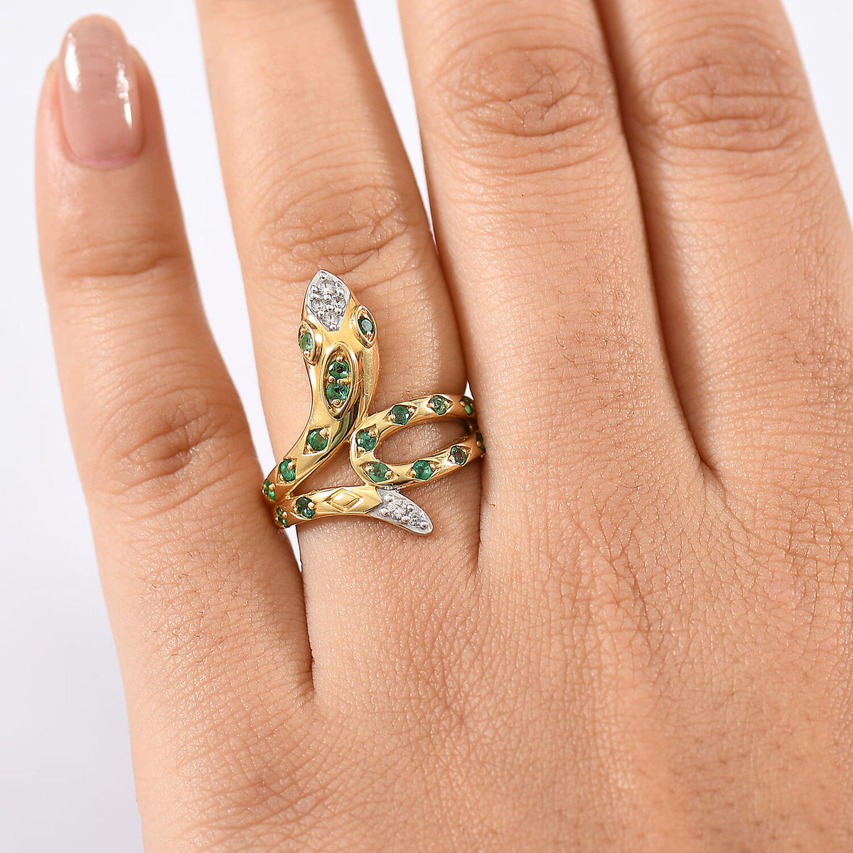 D'Joy - Zambian Emerald Snake Ring in Yellow Gold Plating Sterling Silver 8229411 2