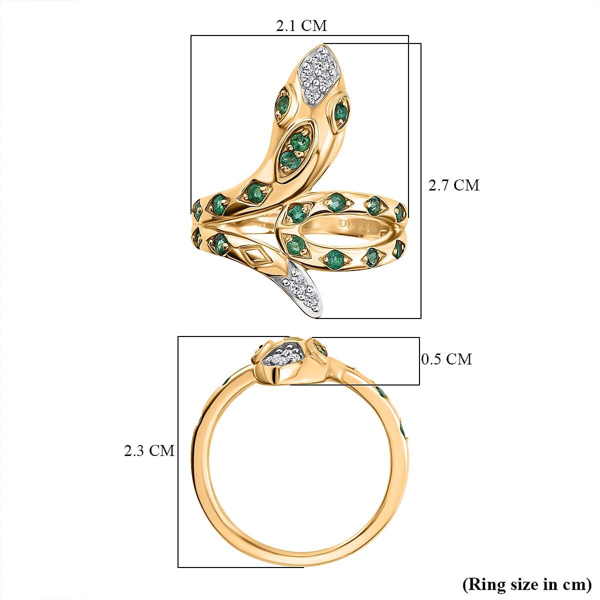 D'Joy - Zambian Emerald Snake Ring in Yellow Gold Plating Sterling Silver 8229411 5