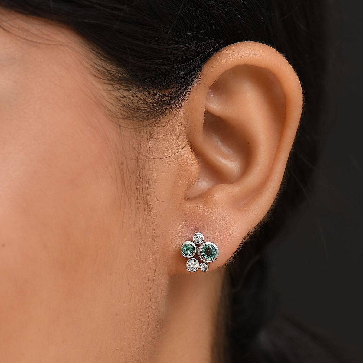 D'joy Zambian Emerald, White Zircon Bubble Earring with Push Back in Rhodium Overlay Sterling Silver 1 Ct. 8224463 3