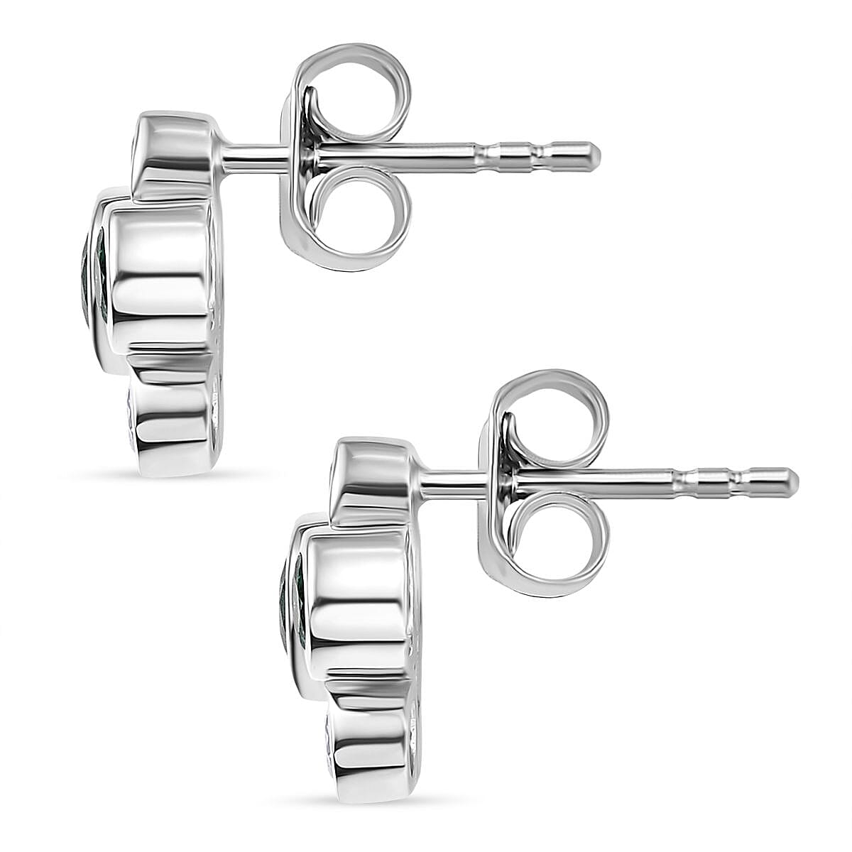 D'joy Zambian Emerald, White Zircon Bubble Earring with Push Back in Rhodium Overlay Sterling Silver 1 Ct. 8224463 4