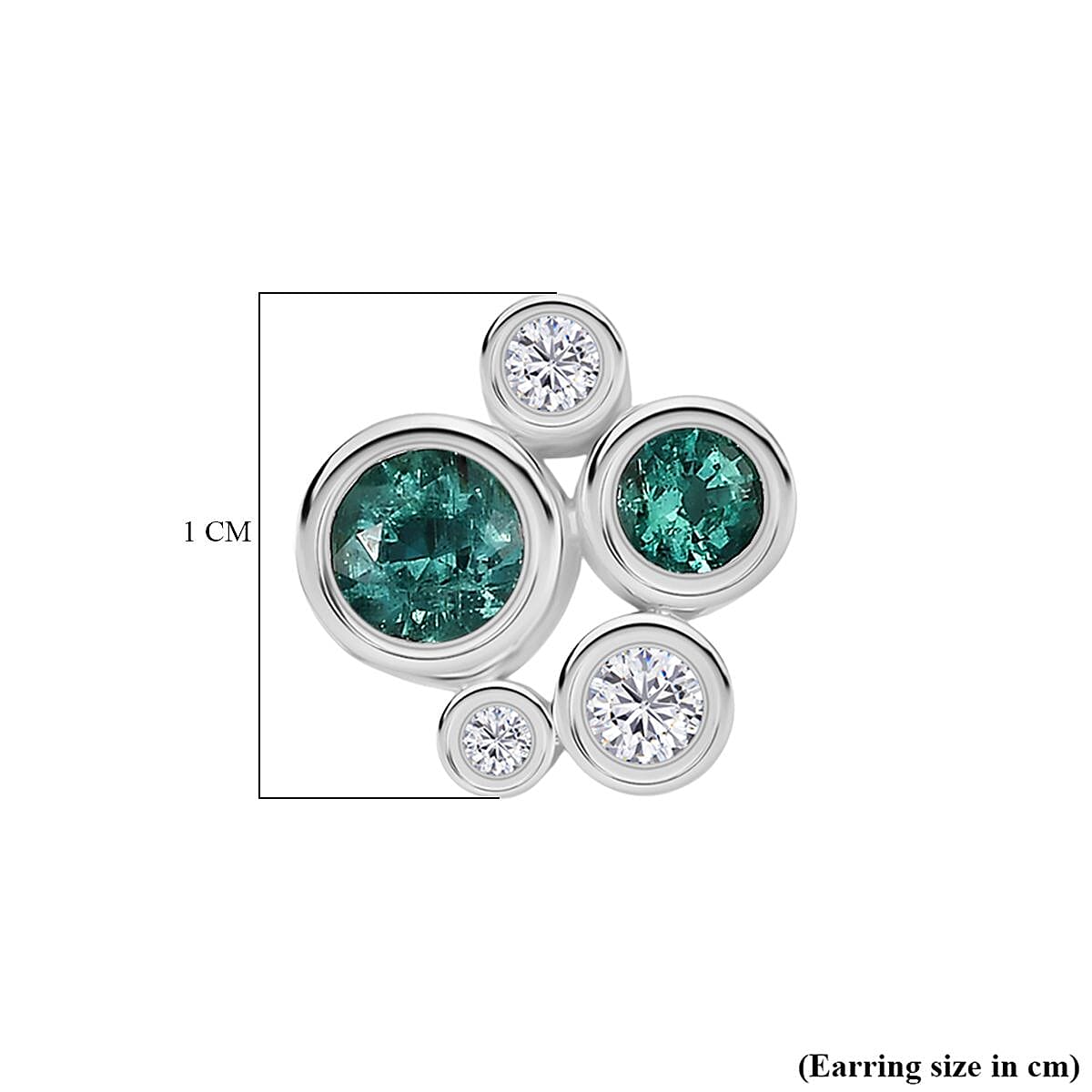 D'joy Zambian Emerald, White Zircon Bubble Earring with Push Back in Rhodium Overlay Sterling Silver 1 Ct. 8224463 5