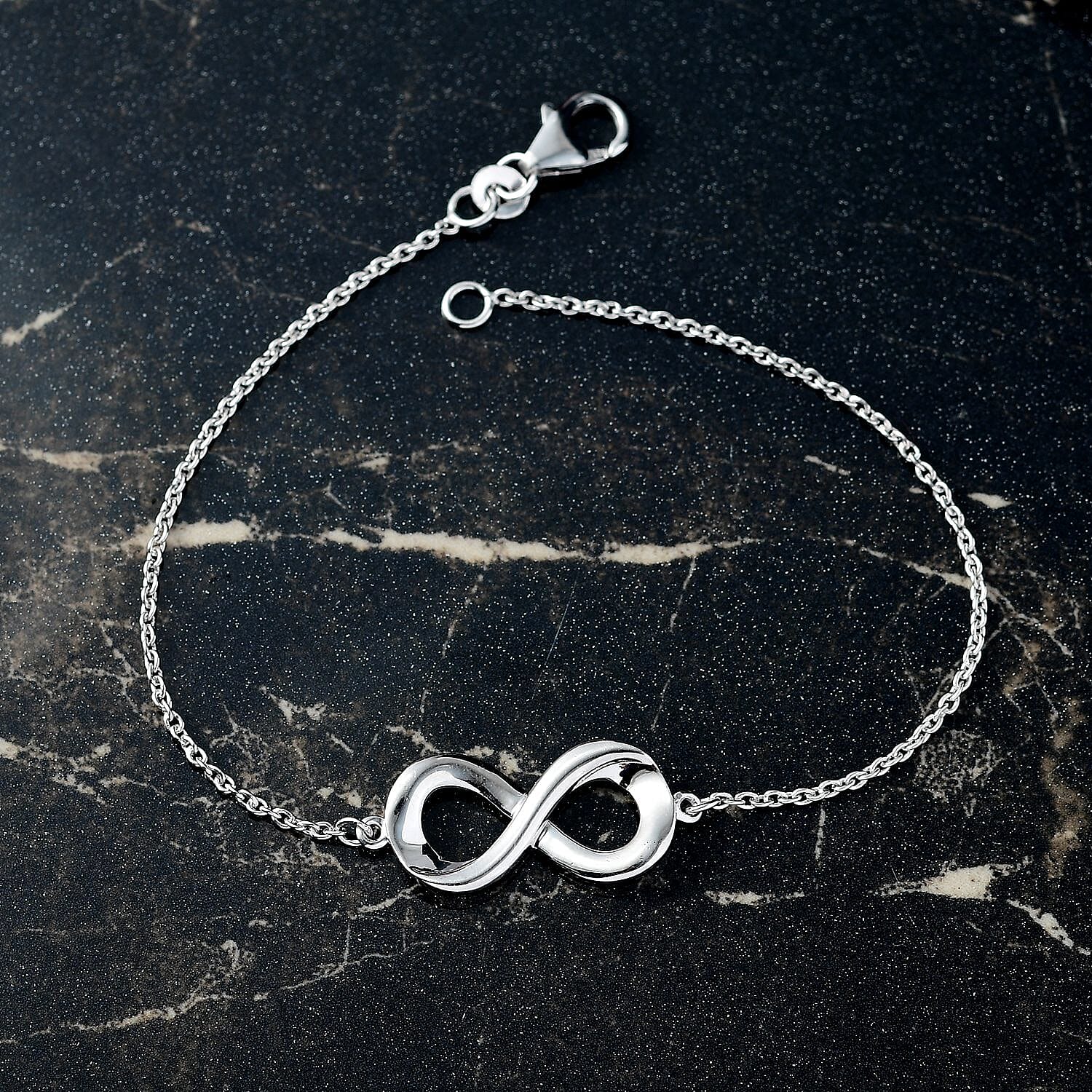Djoy - Infinity Kont Bracelet with Lobster Clasp in Rhodium Overlay Sterling Silver 7.5 Inch V32490583 2