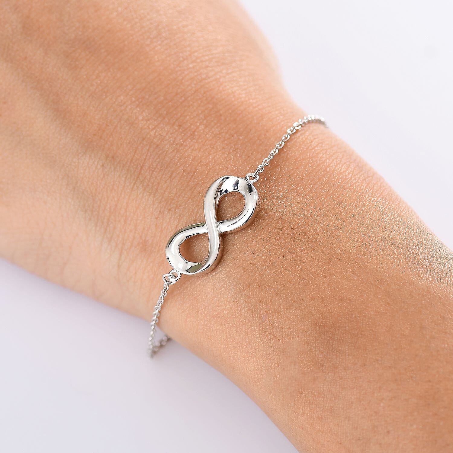 Djoy - Infinity Kont Bracelet with Lobster Clasp in Rhodium Overlay Sterling Silver 7.5 Inch V32490583 3