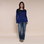 DESIGUAL Floral Embroidery Long Sleeve T-Shirt (Size Large) - Navy