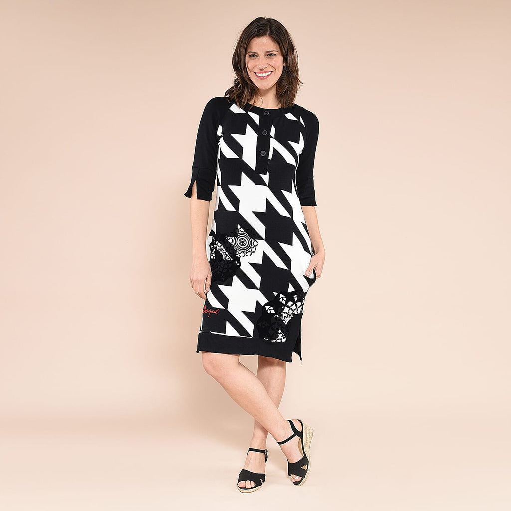 DESIGUAL Houndstooth Pattern Dress (Size XXL) - Black & White
