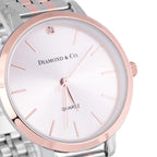DIAMOND & CO Pink Diamond Studded Ladies Watch with Two Tone Colour Chain Strap