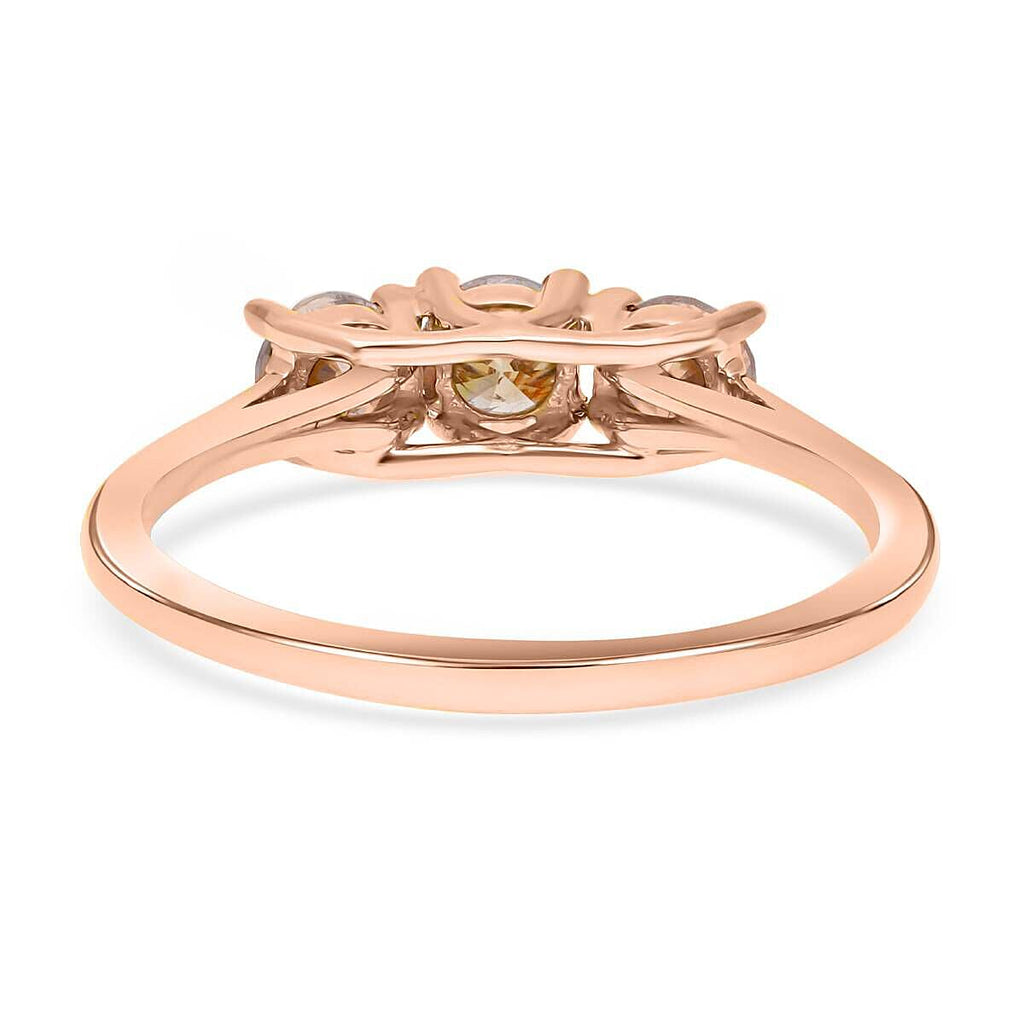 9K Rose Gold Natural SGL Certified Champagne Diamond  Trilogy Ring 1.00 Ct