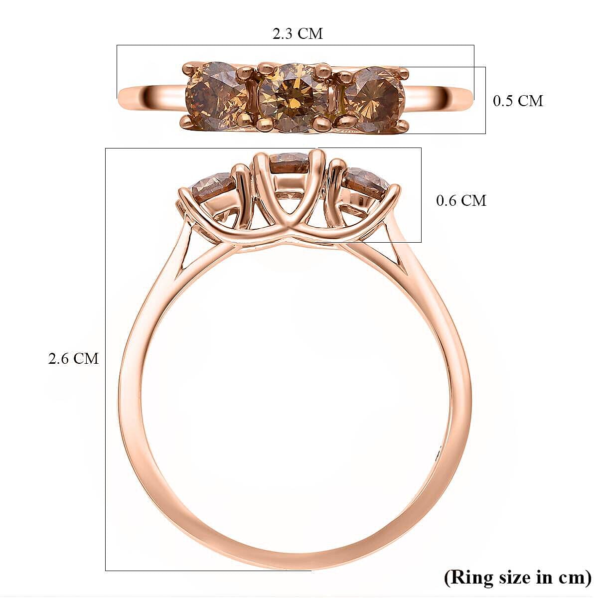 9K Rose Gold Natural SGL Certified Champagne Diamond  Trilogy Ring 1.00 Ct 7510358 12