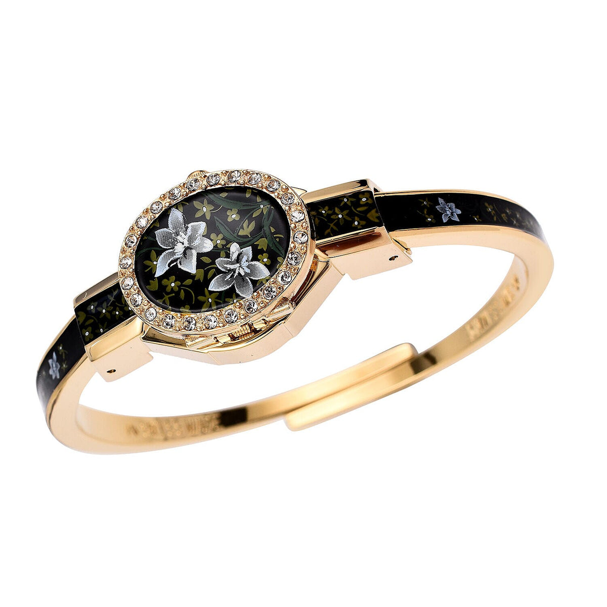 Andre Mouche Swiss Ronda Movement White Floral Pattern18ct Gold Plated Ladies Bangle Watch (Size 7 - 7.5) 7283396 3