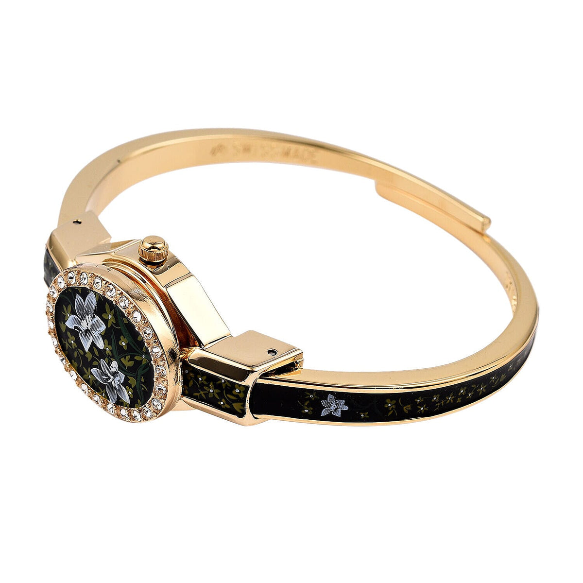 Andre Mouche Swiss Ronda Movement White Floral Pattern18ct Gold Plated Ladies Bangle Watch (Size 7 - 7.5) 7283396 4