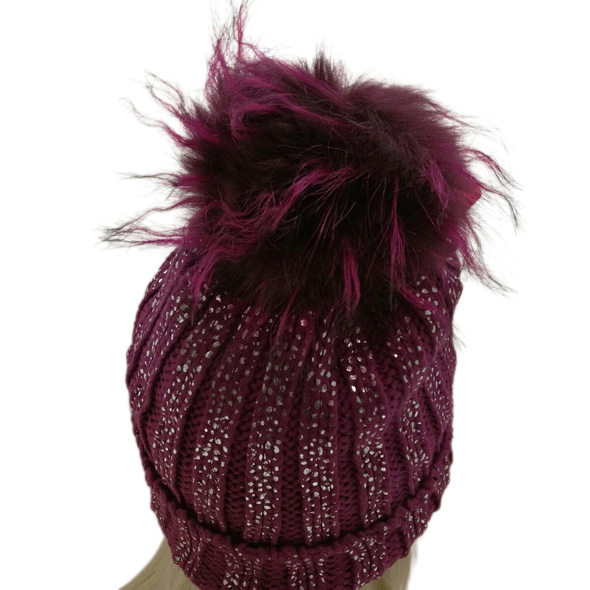DOD- Plush Fleece Lined Faux Fur Pom Pom Hat - Purple 8296512 1