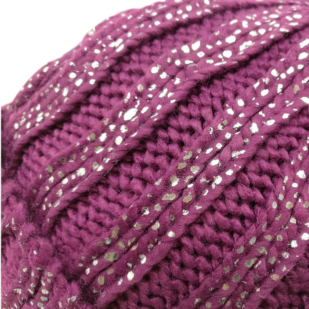 DOD- Plush Fleece Lined Faux Fur Pom Pom Hat - Purple