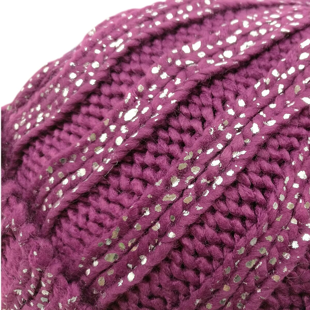 DOD- Plush Fleece Lined Faux Fur Pom Pom Hat - Purple 8296512 2