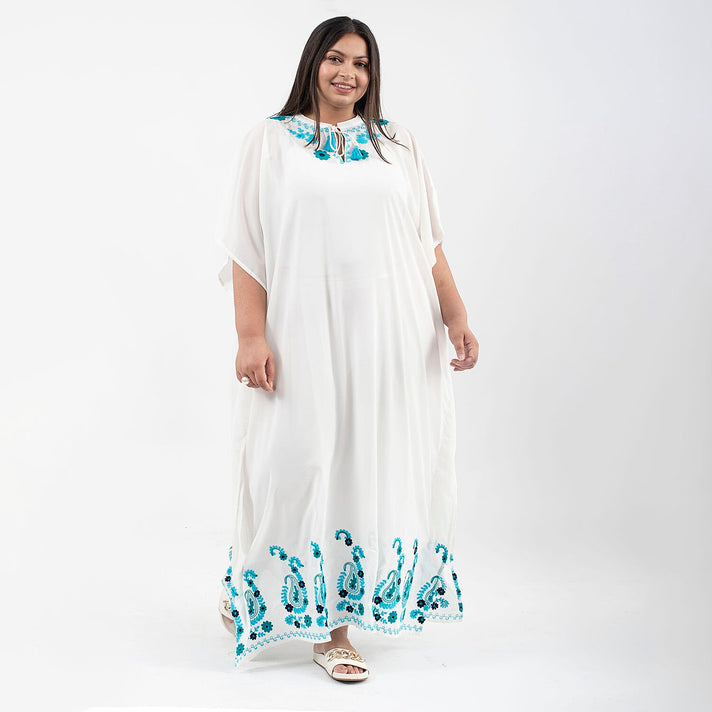 TAMSY Floral Embroidery Kaftan  - White 8894574 1