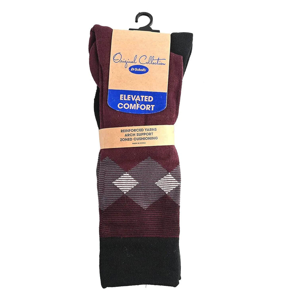 Dr. Scholls Mens 2 Pair Micro Pattern Dress Crew Socks (Size 7-12) - Burgundy & Black