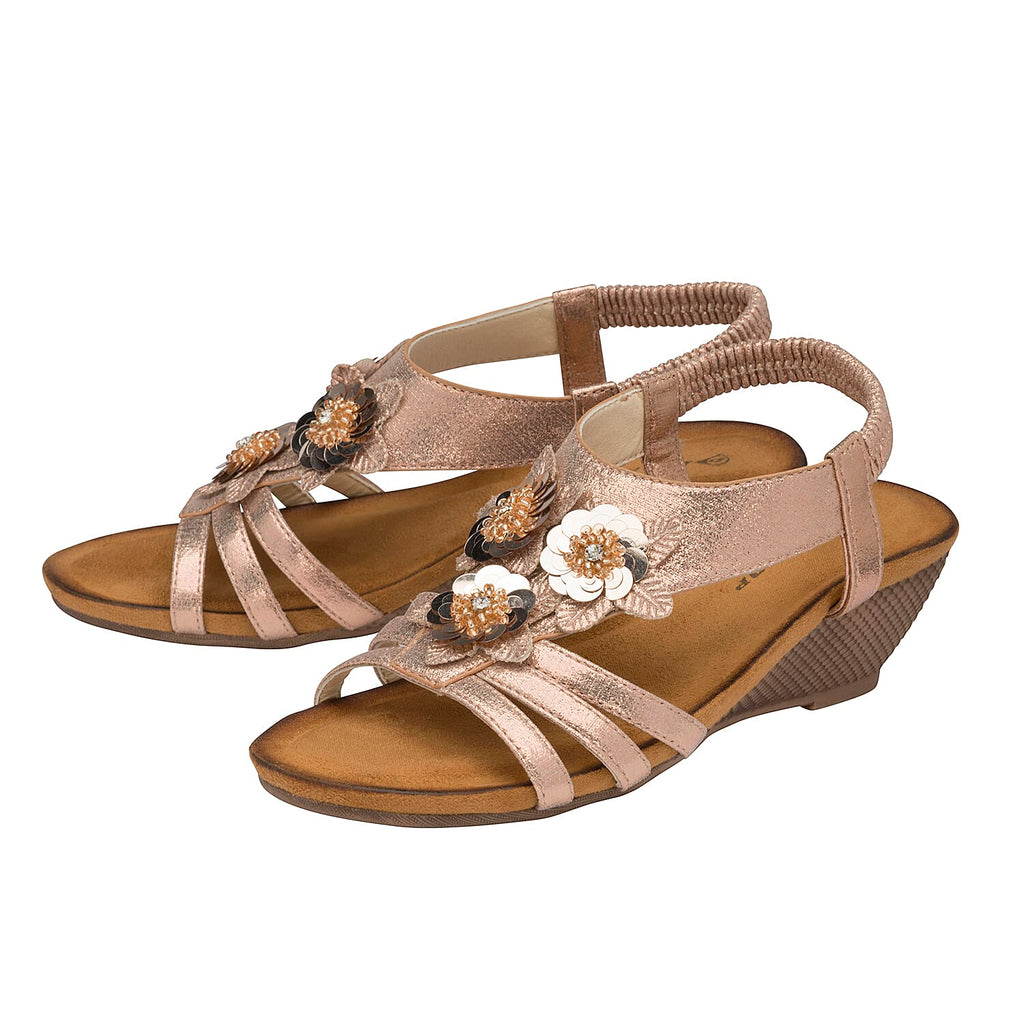 DUNLOP Gwen Floral Open Toe Sandals With Elasticated Sling-Back (Size 4) - Rose Gold